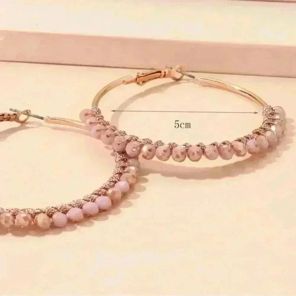 Rose Gold Beaded Hoop Earrings - Picture 6 of 6